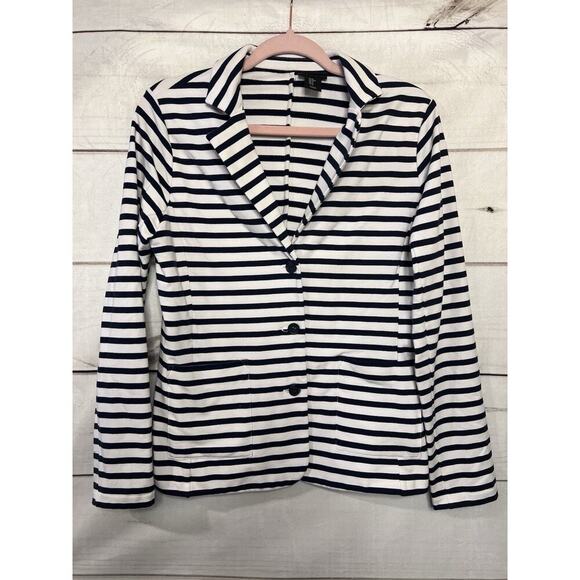 Tahari Knit Blazer Size Med White And Blue - Picture 1 of 5